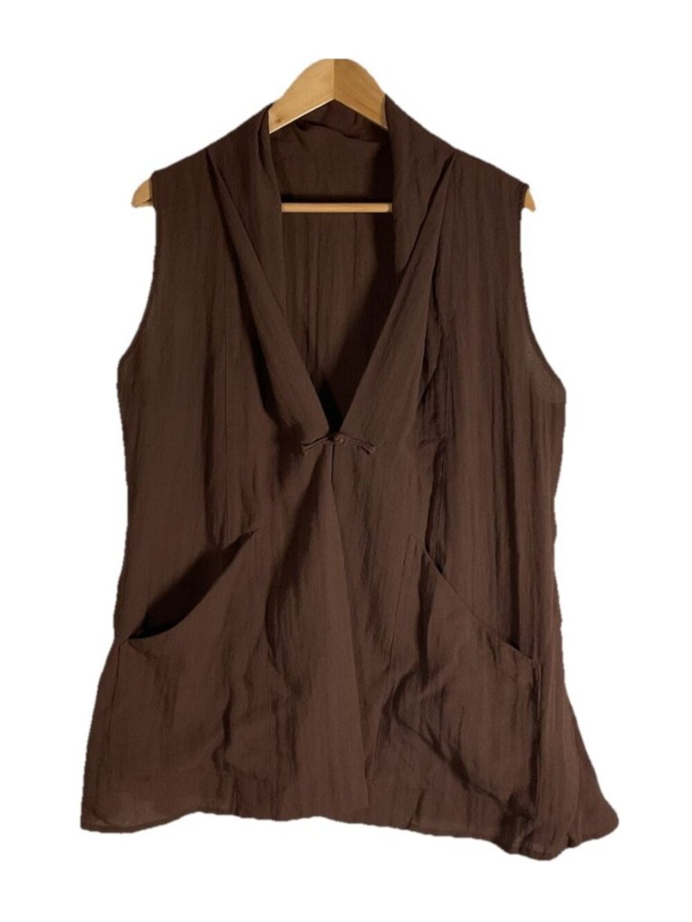 Fridaze Brown 100% linen shirt women Large Blouse Sleeveless